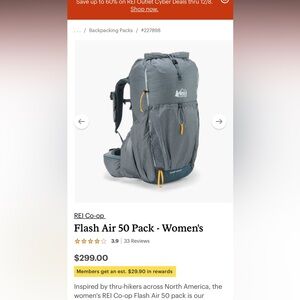 REI CO-OP Flash Air 50 Backpack - Gray - Size Small
